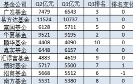 十大基金公司2024Q2规模增长排名：广发基金规模增长936亿元，易方达规模增长
787亿，富国基金规模增长
418亿