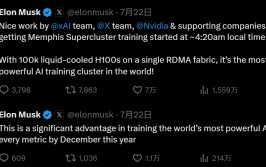 仅用19天，马斯克建玉成
球最强“超算工厂”！10万块H100 GPU上线，Grok 3预计年底发布
