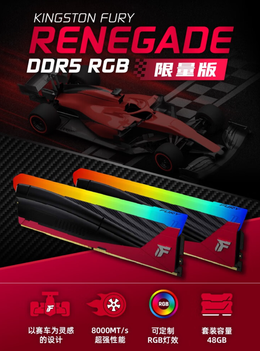 赛车风格马甲、8000MT/s CL36，金士顿推出 FURY 叛逆者 DDR5 RGB 限量版内存 赛车风格马甲、8000MT/s CL36，金士顿推出 FURY 反叛
者 DDR5 RGB 限量版内存 时时快讯