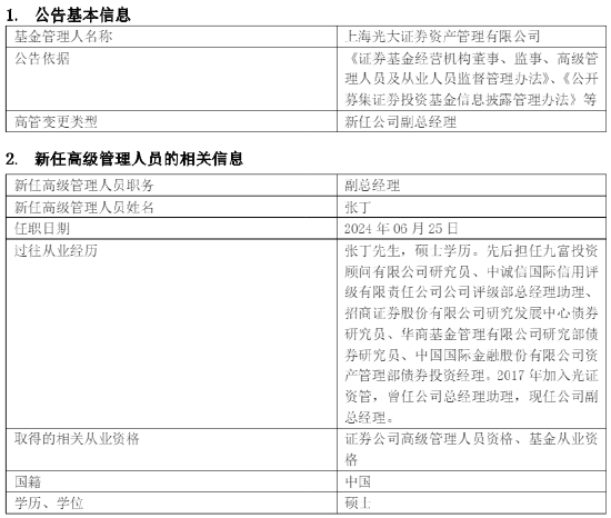 光证资管新任张丁为副总司理曾任职于华商基金、中金公司 时时快讯