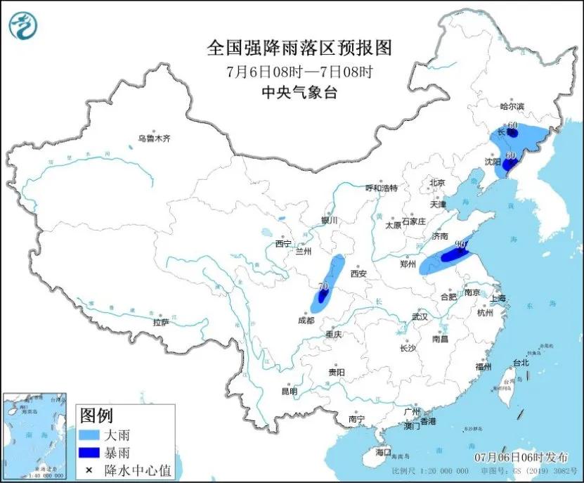 未来三天国内天气预报（7月6日） 将来
三天国内气候
预报（7月6日） 时时快讯