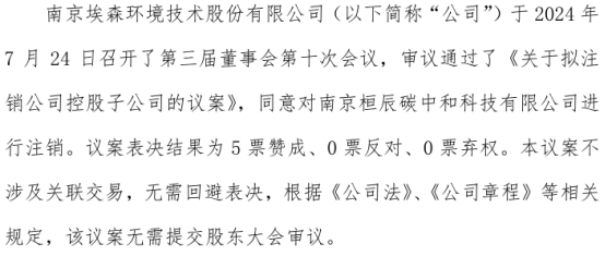 埃森环境拟注销控股分公司
南京桓辰碳中和科技有限公司 时时快讯